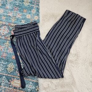 Zara Blue White Pinstripe Pull On Pants US Small
